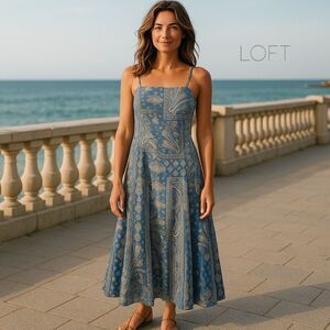 LOFT Blue Paisley Maxi Dress